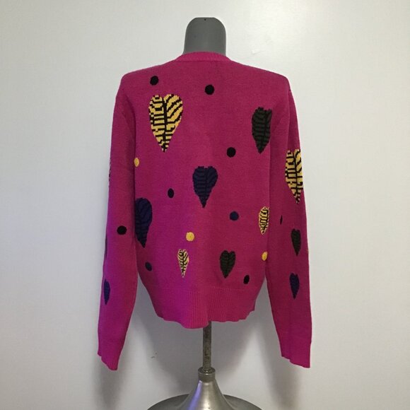 Gabby Isabella Pink Crew Neck Button Front Cardigan with Hearts Size L - Picture 3 of 11